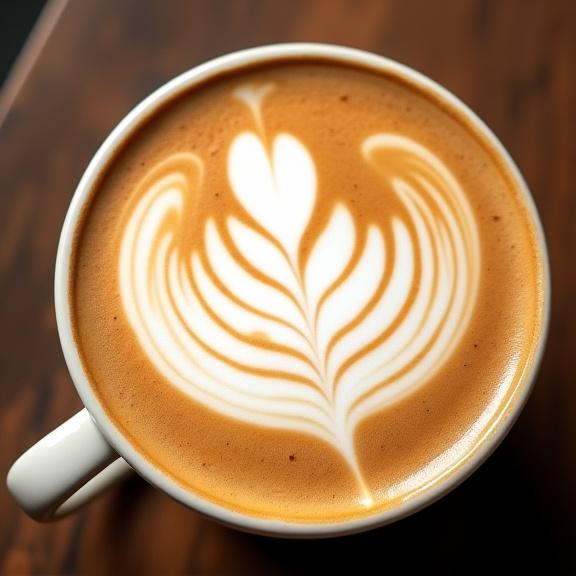 Gros plan sur une tasse de café avec un art latte complexe.